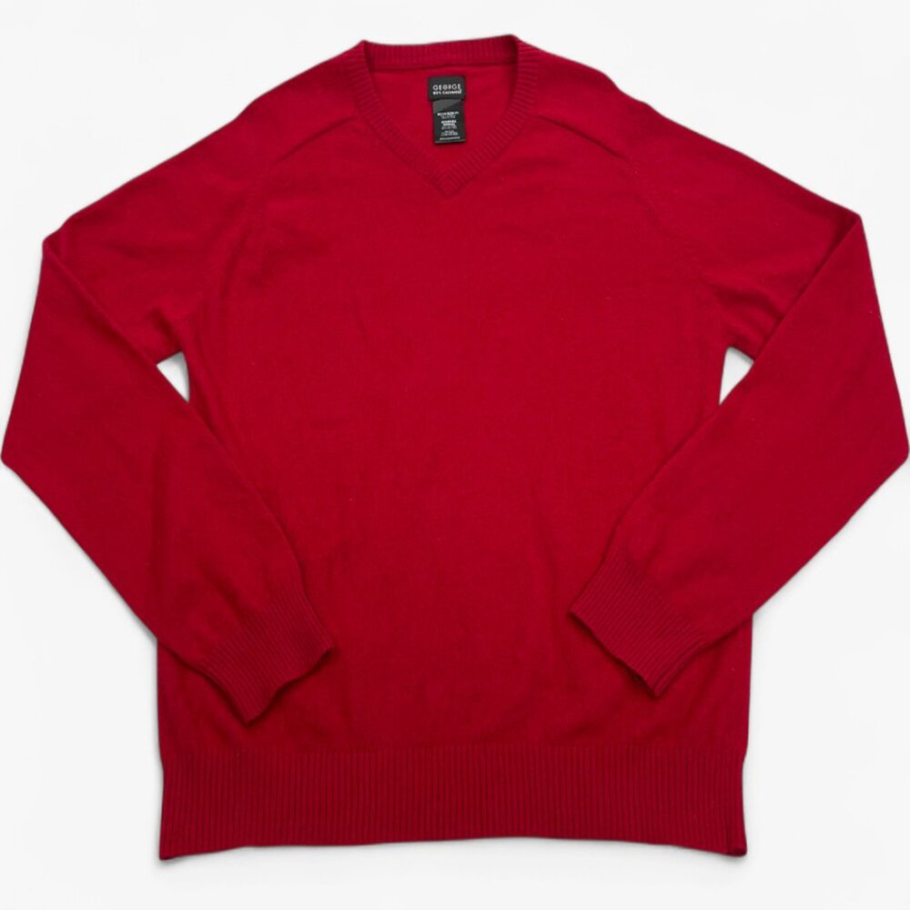 George Cashmere Sweater Red V-Neck Long Sleeve Men's Medium